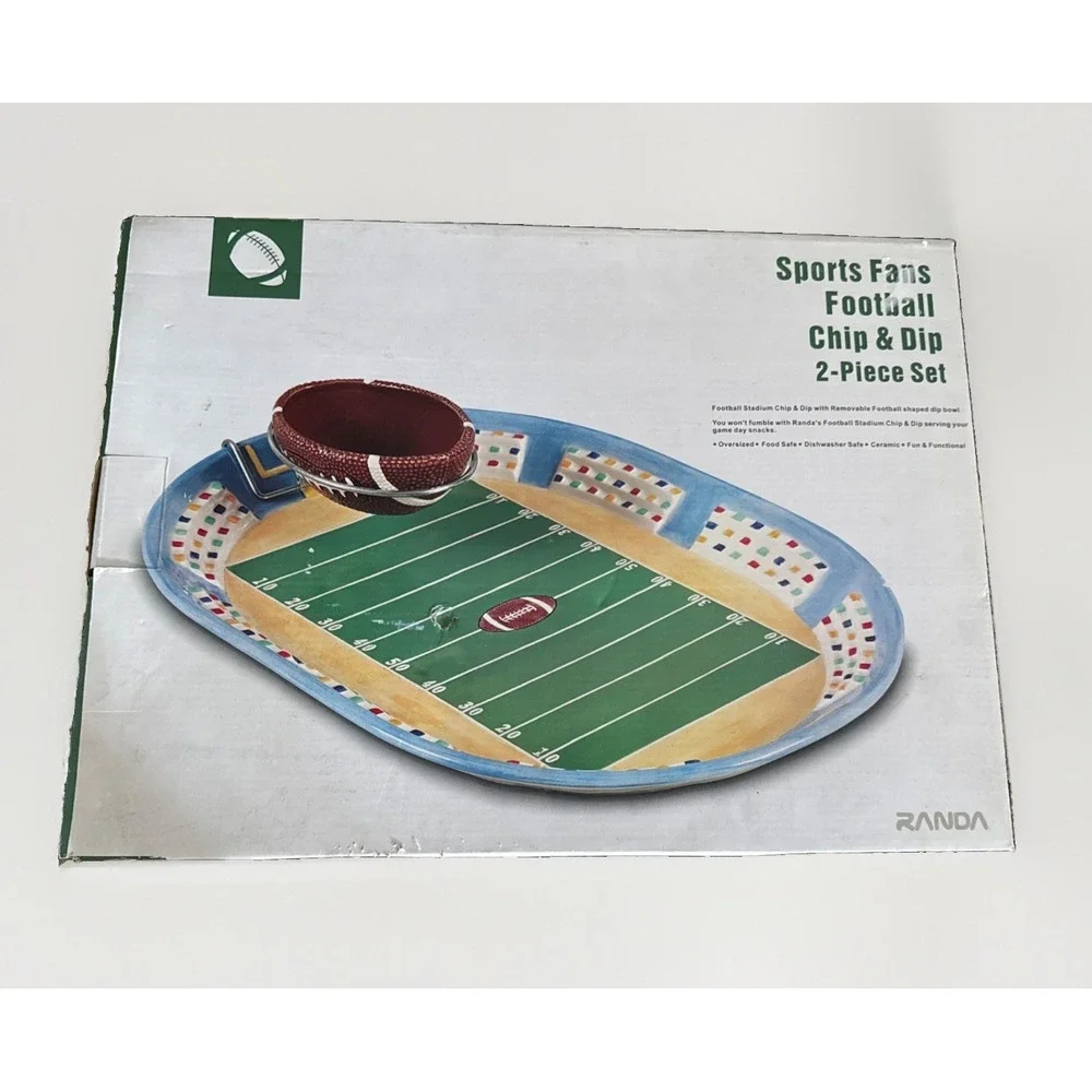 Vintage Ceramic Football 🏈Stadium With Football Serving Dish & Chip Bowl 17x12